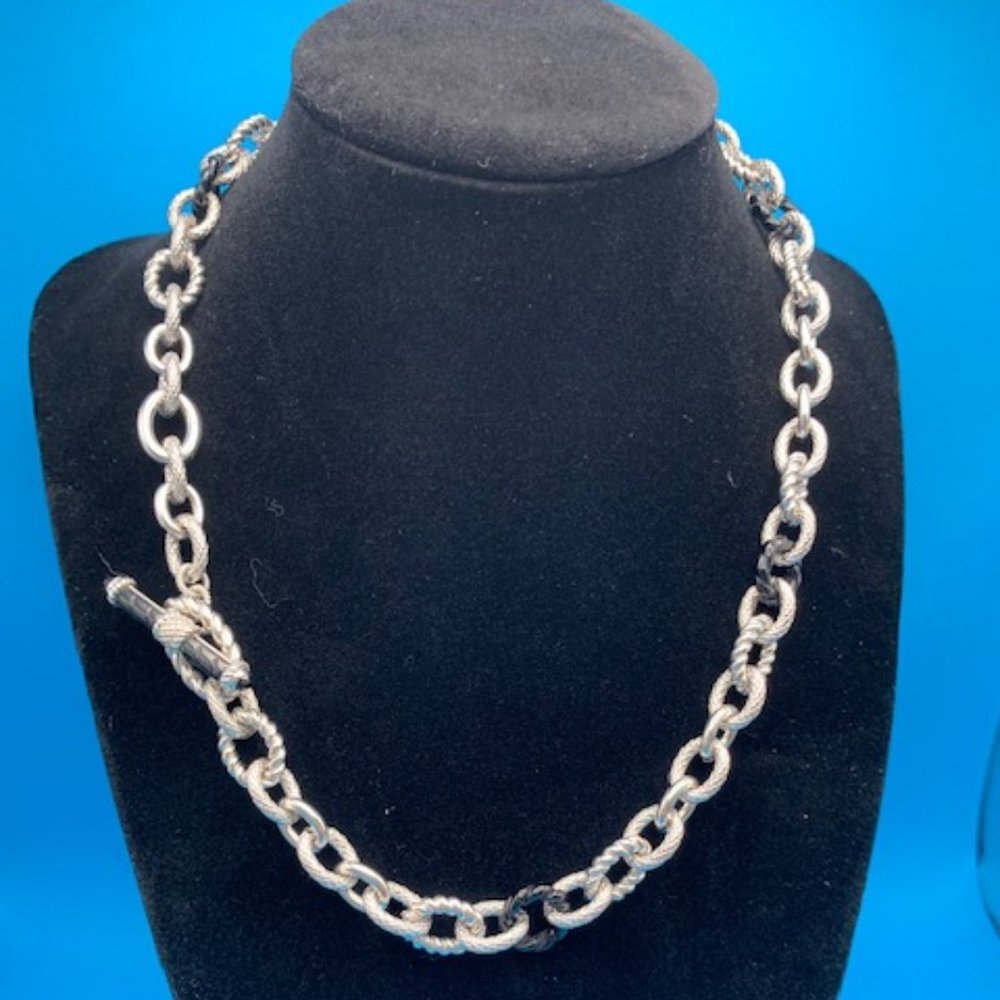 Classic Judith Ripka Sterling Silver and Onyx Oval Link Necklace 18" NWOT